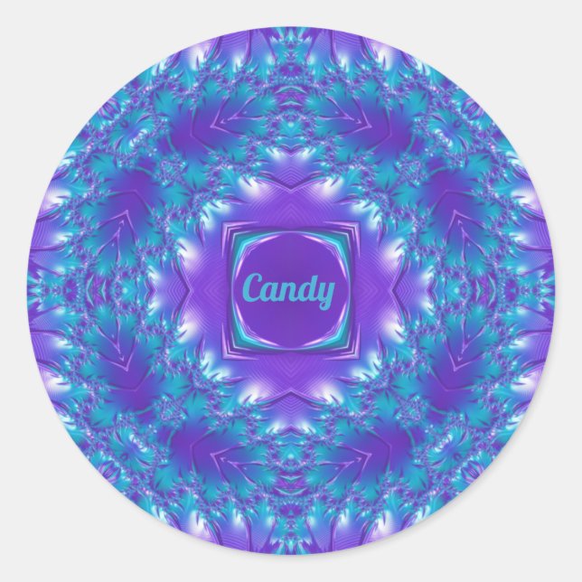 CANDY ~ WOW PRETTY 3D! Aqua, Purple and White ~ Classic Round Sticker (Front)