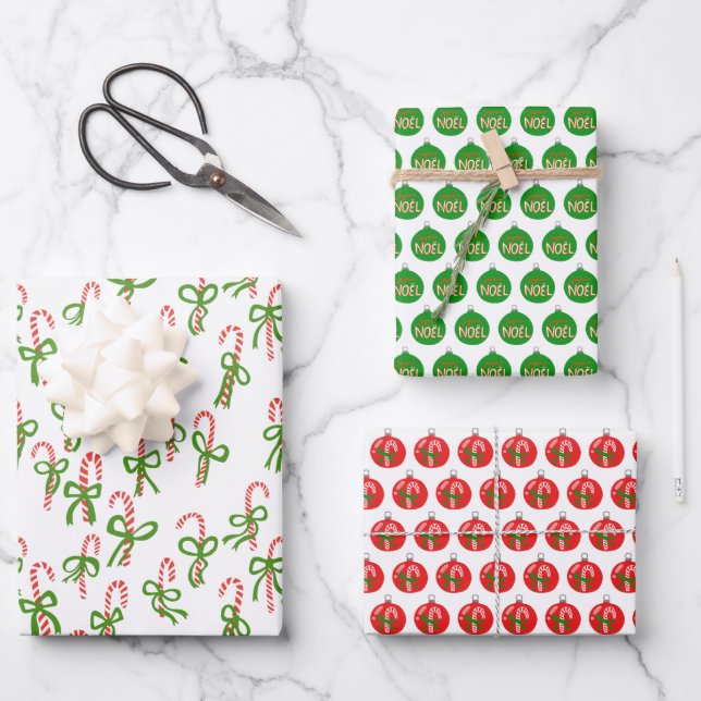 Candycane Christmas Ornaments Xmas Holiday Noël Wrapping Paper Sheet (Front)