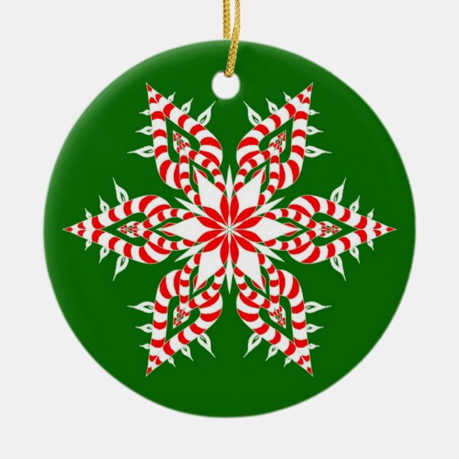 Candycane Green Snowflake - Christmas Ornament (Front)