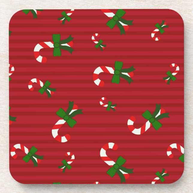 Candycane  on red stripes christmas coasters (Front)