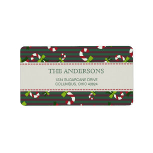 Candycane pattern green return address labels