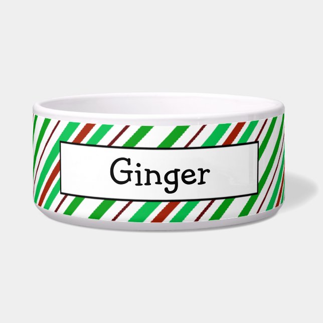 Candycane Peppermint Personalised Pet Bowls (Front)