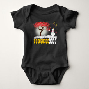 Candycane Tree Snowman Looking Up At the Moon Baby Bodysuit