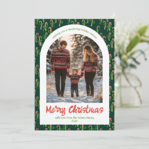 Candycanes Bows Cute Christmas Custom Arch 5 Photo Holiday Card