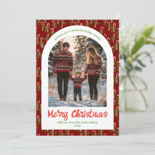 Candycanes Bows Cute Christmas Custom Arch 5 Photo Holiday Card