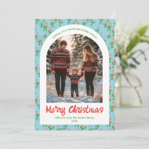 Candycanes Bows Cute Christmas Custom Arch 5 Photo Holiday Card