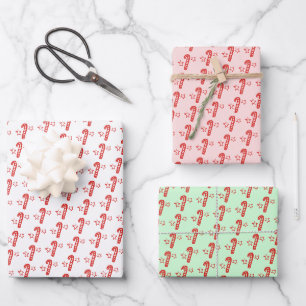 Candycanes Stars Doodle CHRISTMAS Holiday Red Wrapping Paper Sheet