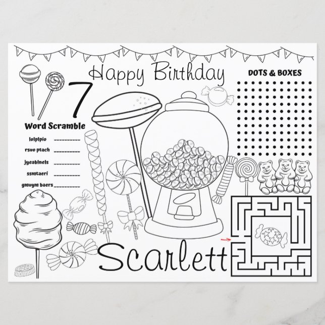 Candyland activity sheets, candyland placemats (Front)