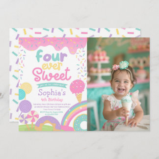 Candyland and Ice Cream Four Ever Sweet Birthday Invitation