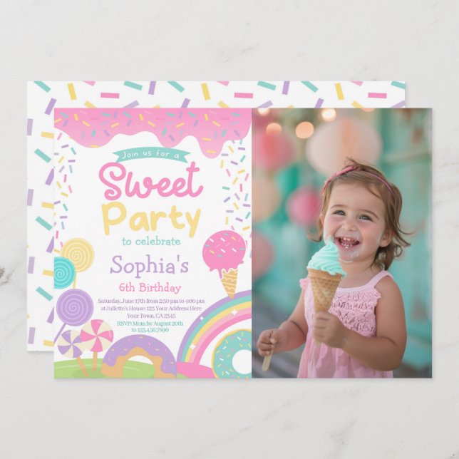 Candyland and Ice Cream Fully Customisable Invitation (Front/Back)