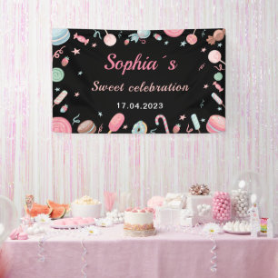 Candyland Banner Backdrop Banner Black and Pink