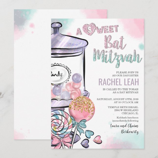 Candyland Bat Mitzvah Invitation (Front/Back)