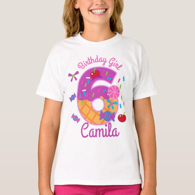 Candyland Birthday Girl Sixth lollipop T-Shirt (Front)
