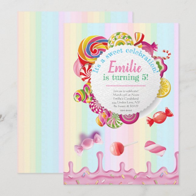 Candyland Birthday Party Invitations (Front/Back)