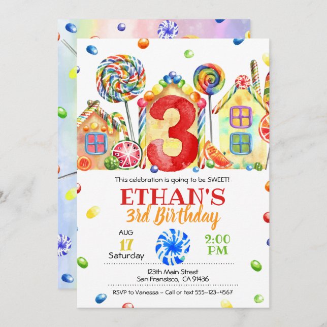 Candyland Candy Invitation for Candy Theme -3rd (Front/Back)