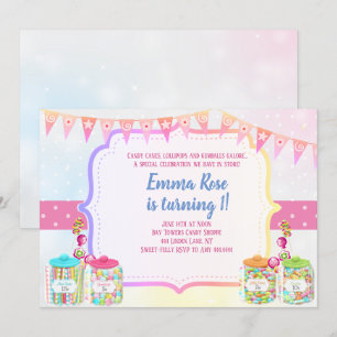 Candyland candy theme birthday party invitation