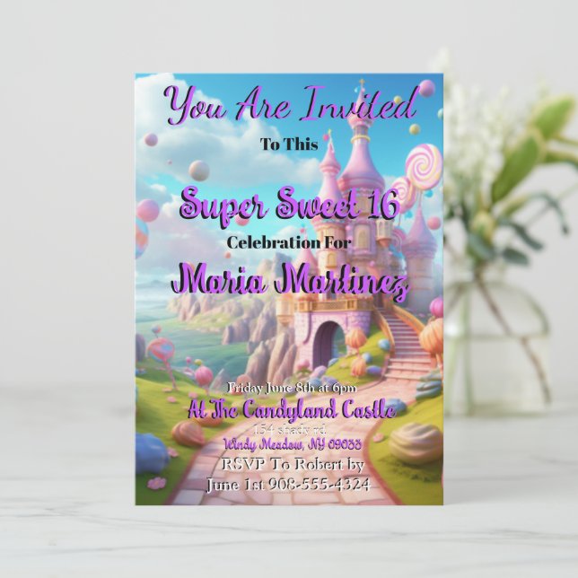 Candyland Castle Sweet 16 Inviations Invitation (Standing Front)