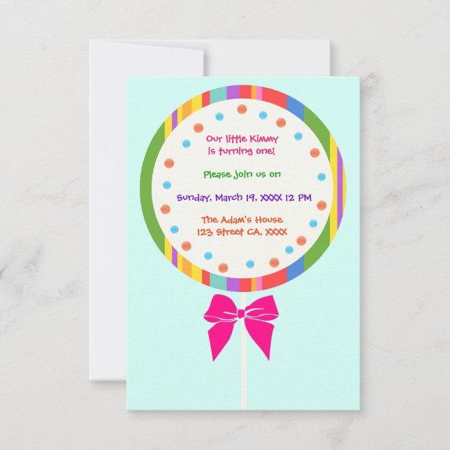 Candyland Lollipop Birthday Invitations (Front)