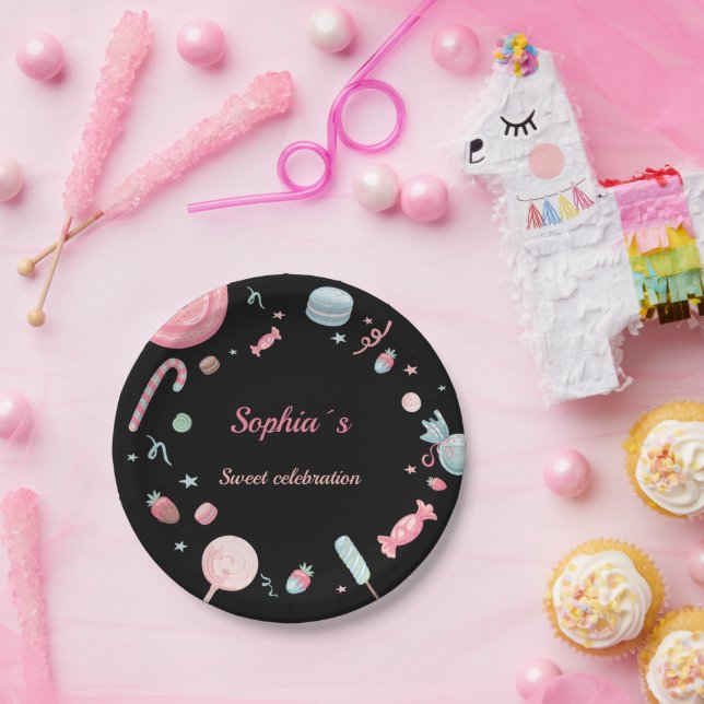 Candyland  Party Decor black and pink Paper Plate (Party)