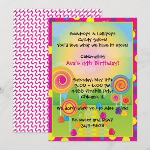 Candyland : Pink Sugary Sweet Lollipops Candy Invitation