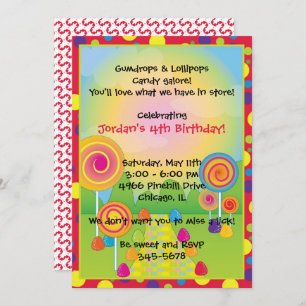 Candyland : Red Sugary Sweet Lollipops Candy  Invitation
