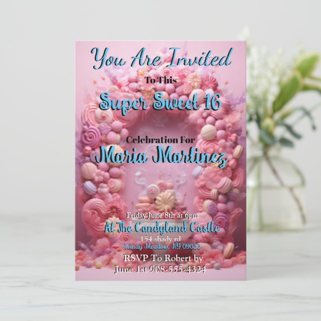 Candyland Super Sweet 16 Invitations (Standing Front)
