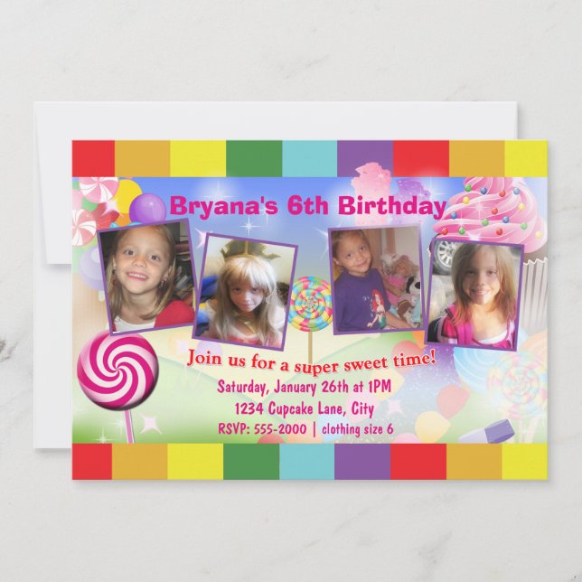 Candyland Sweet Birthday Party 4 Photo Invitation (Front)