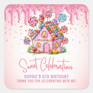 Candyland Sweet Celebration Birthday Thank You Square Sticker