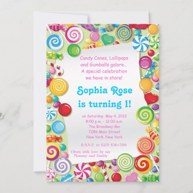 Candyland Sweet Shoppe Birthday Invitation (Front)