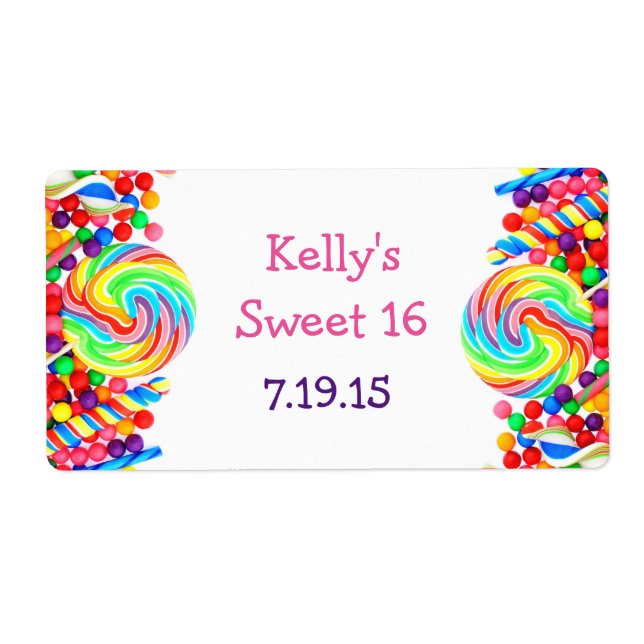 Candyland Theme Sweet 16 Custom Favour Label (Front)