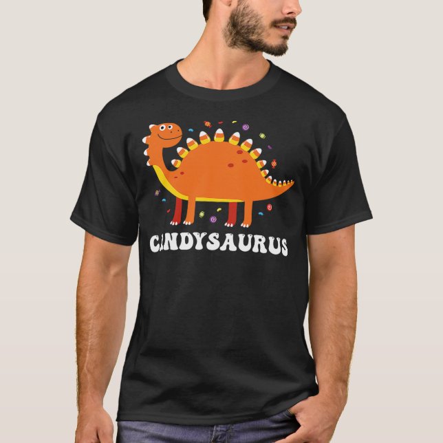 Candysaurus Halloween Dinosaur Candy Corn Trick Or T-Shirt (Front)