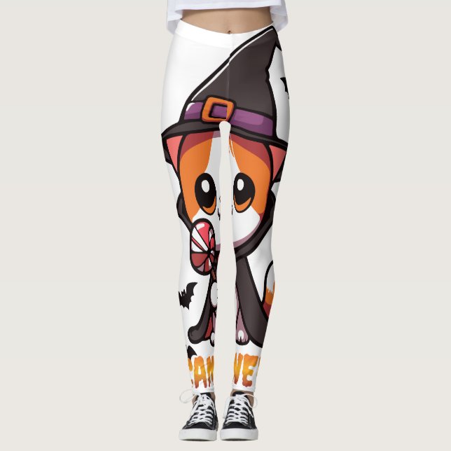 candyween -  cat witch halloween leggings (Front)
