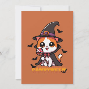 candyween - halloween witch cat invitation