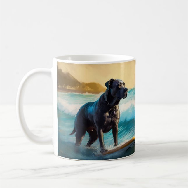 Cane Corso Beach Surfing Painting Coffee Mug (Left)