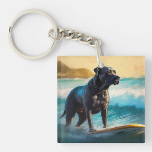 Cane Corso Beach Surfing Painting Key Ring