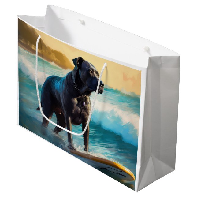 Cane Corso Beach Surfing Painting Large Gift Bag (Front Angled)