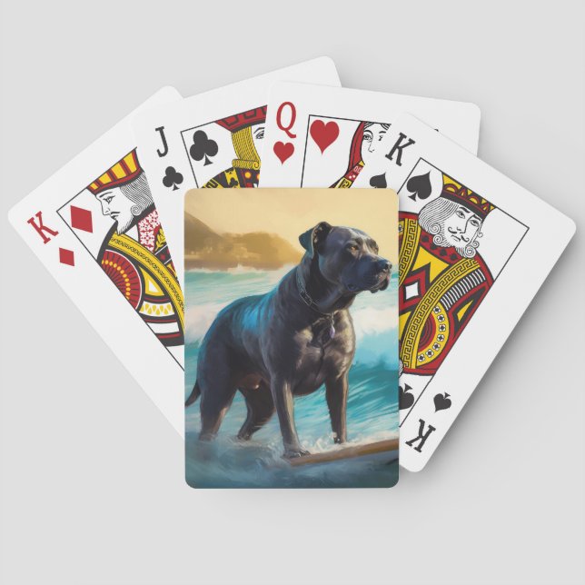 Cane Corso Beach Surfing Painting Playing Cards (Back)
