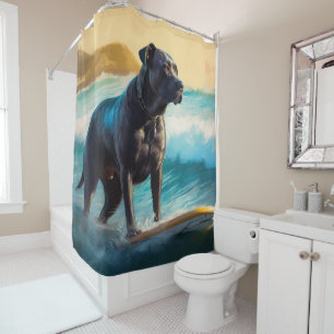Cane Corso Beach Surfing Painting Shower Curtain