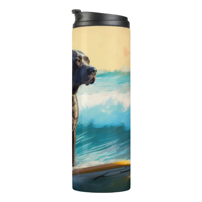 Cane Corso Beach Surfing Painting Thermal Tumbler (Rotated Right)