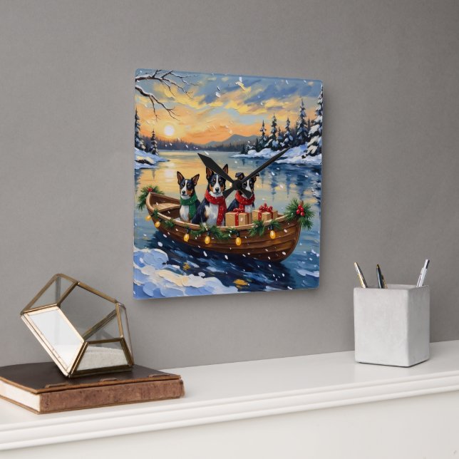Cane Corso Christmas Boat Holiday Square Wall Clock (Office)