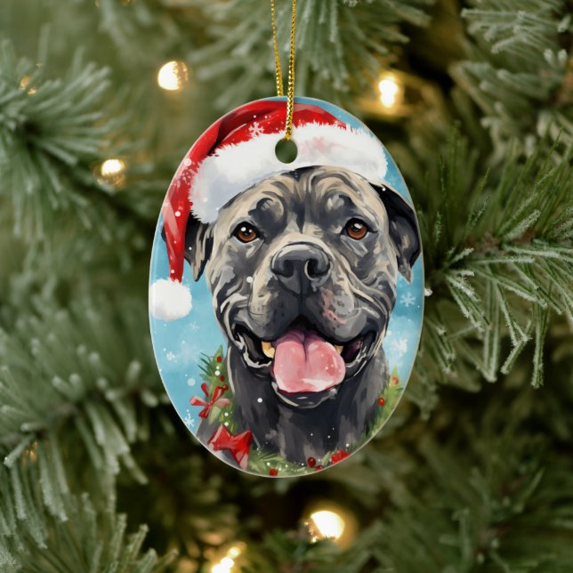 Cane Corso Christmas brush painting artwork Ceramic Tree Decoration (Tree)