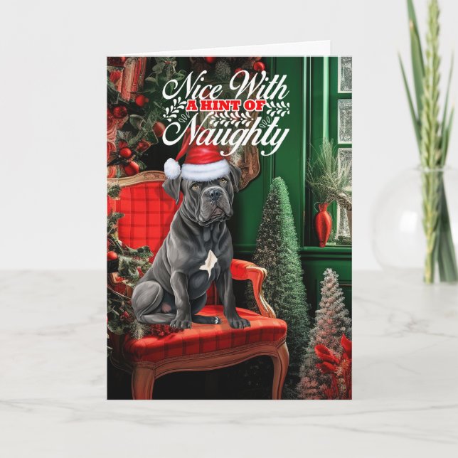 Cane Corso Christmas Dog Naughty or Nice Holiday Card (Front)