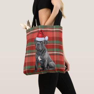 Cane Corso Christmas Dog Red Seasonal Plaid Tote Bag