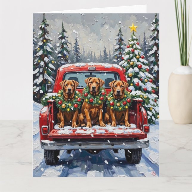 Cane Corso Christmas Red Truck Holiday Card (Front)
