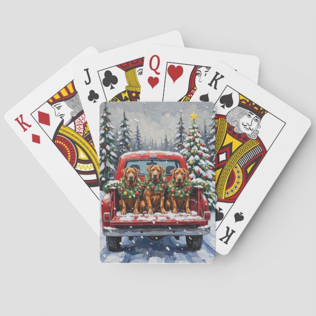 Cane Corso Christmas Red Truck Holiday Playing Cards (Back)