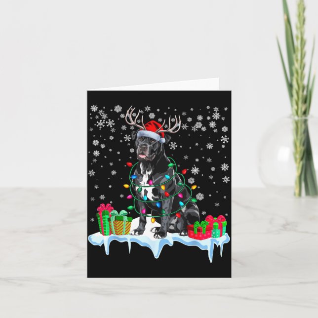 Cane Corso Christmas Santa Hat Reindeer Pajama Dog Card (Front)