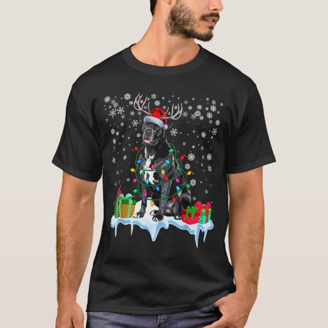 Cane Corso Christmas Santa Hat Reindeer Pajama Dog T-Shirt (Front)