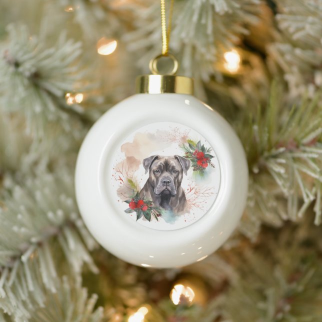 Cane Corso Christmas Wreath Festive Pup Ceramic Ball Christmas Ornament (Tree)