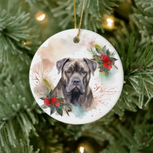 Cane Corso Christmas Wreath Festive Pup Ceramic Tree Decoration