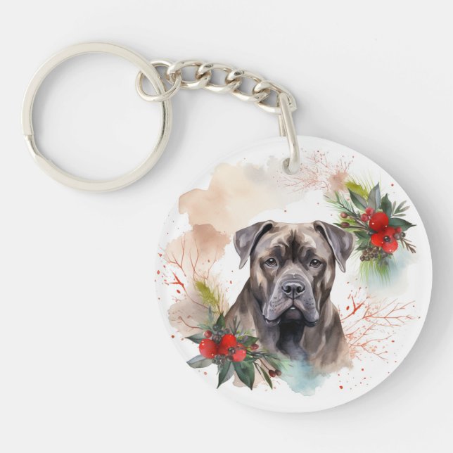 Cane Corso Christmas Wreath Festive Pup Key Ring (Front)